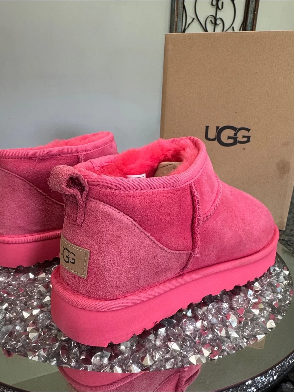 UGG Pink Suede Classic ultra Mini Bootie NEW 9